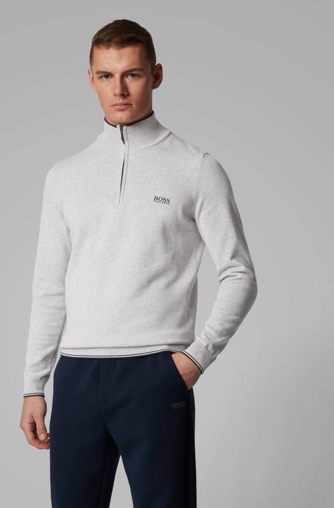 Hugo Boss Zip-neck sweater Lyse Grå | SCihq78j