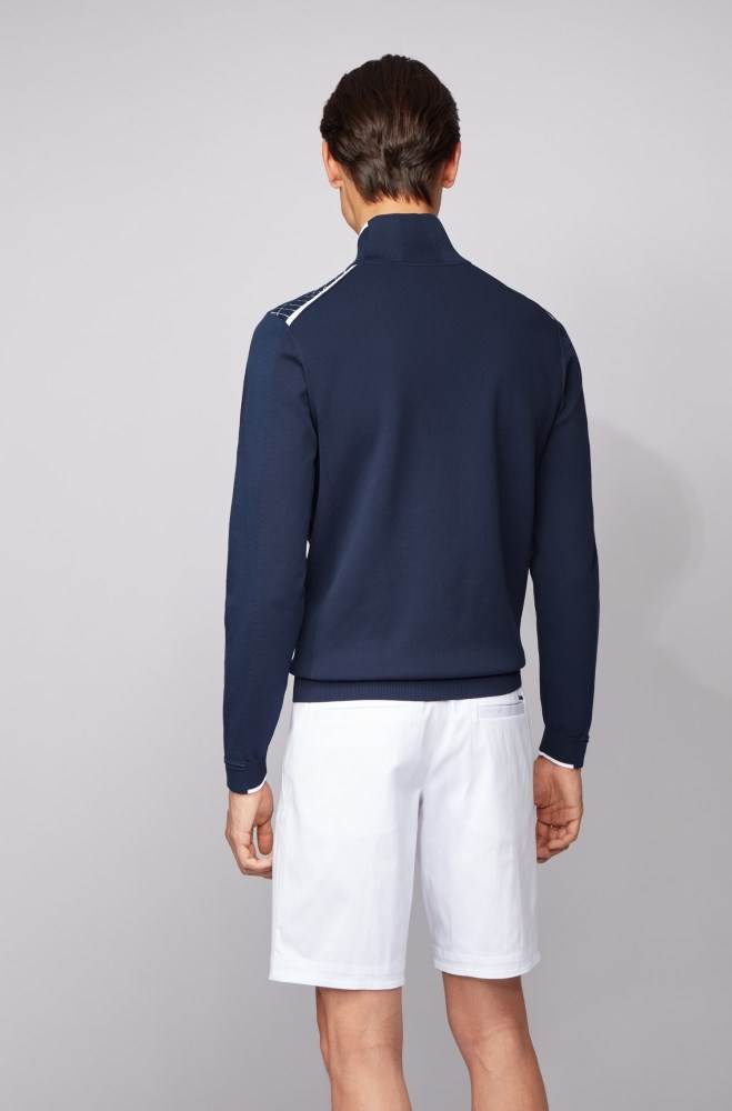 Hugo Boss Zip-neck sweater Mørke Blå | 8EUk5ech