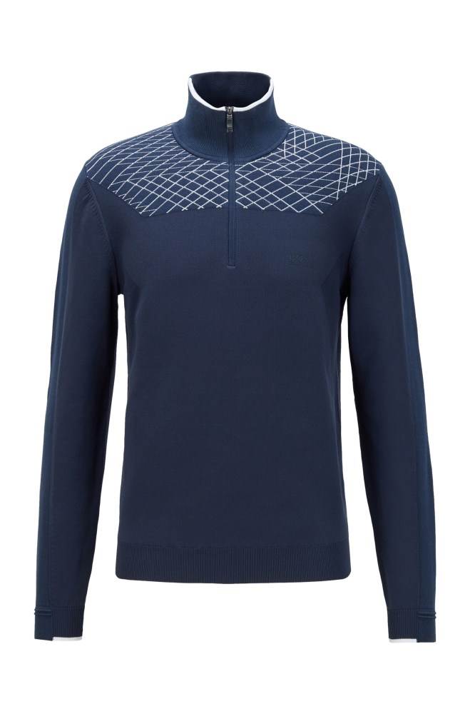 Hugo Boss Zip-neck sweater Mørke Blå | 8EUk5ech