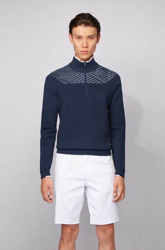 Hugo Boss Zip-neck sweater Mørke Blå | 8EUk5ech