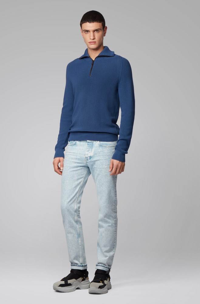 Hugo Boss Zip-neck sweater Mørke Blå | Cc8HJVbu