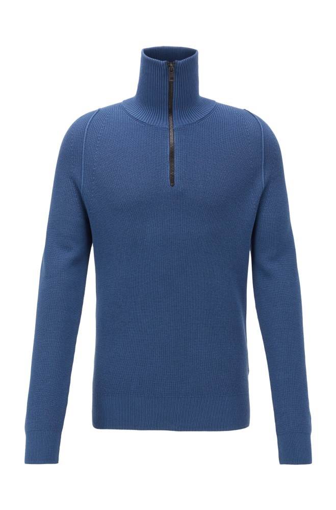 Hugo Boss Zip-neck sweater Mørke Blå | Cc8HJVbu