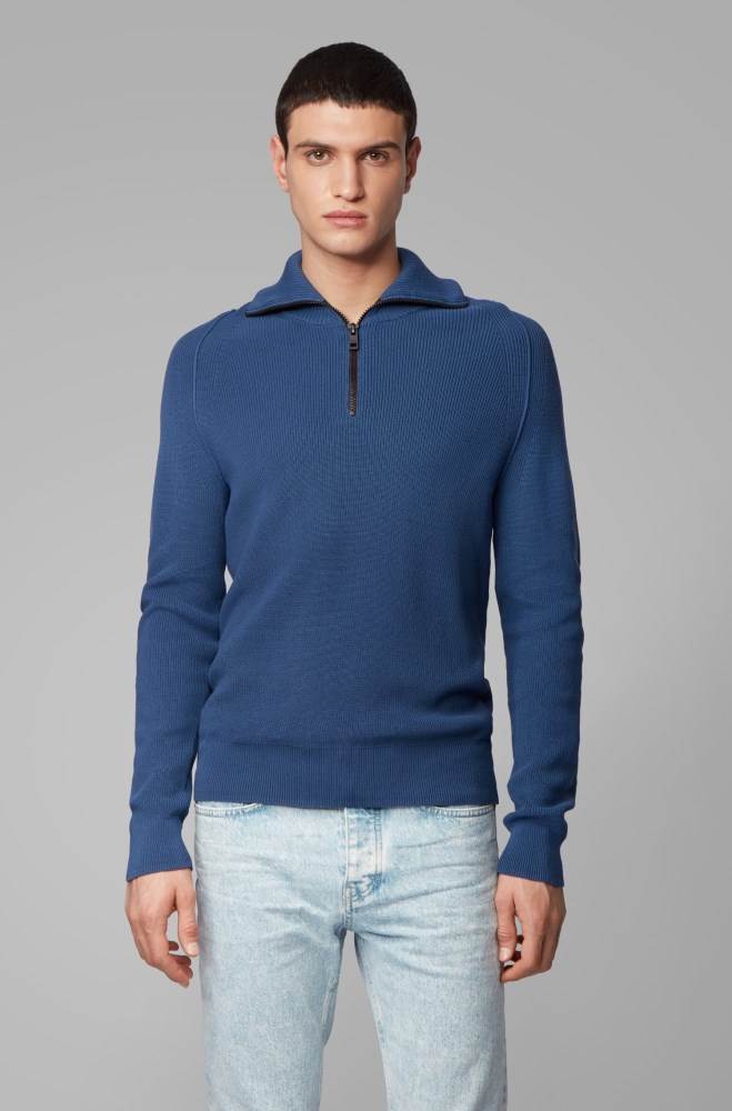 Hugo Boss Zip-neck sweater Mørke Blå | Cc8HJVbu