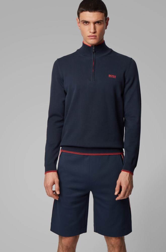 Hugo Boss Zip-neck sweater Mørke Blå | N9UlrFNz