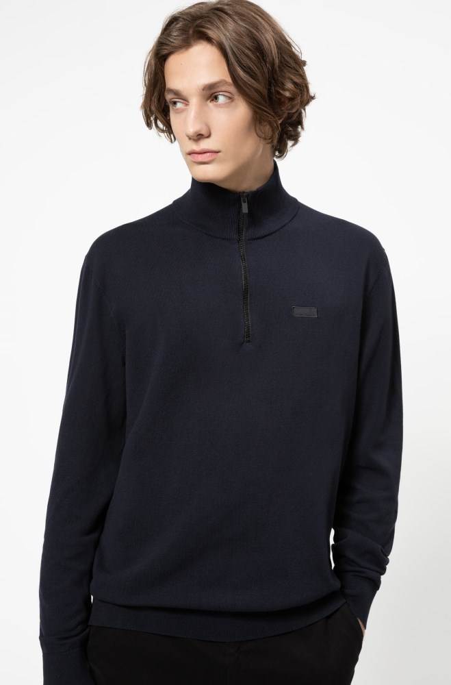 Hugo Boss Zip-neck sweater Mørke Blå | p1NWTv4r