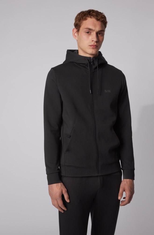 Hugo Boss Zip-through hooded sweatshirt Svarte | 0ba5vLeu