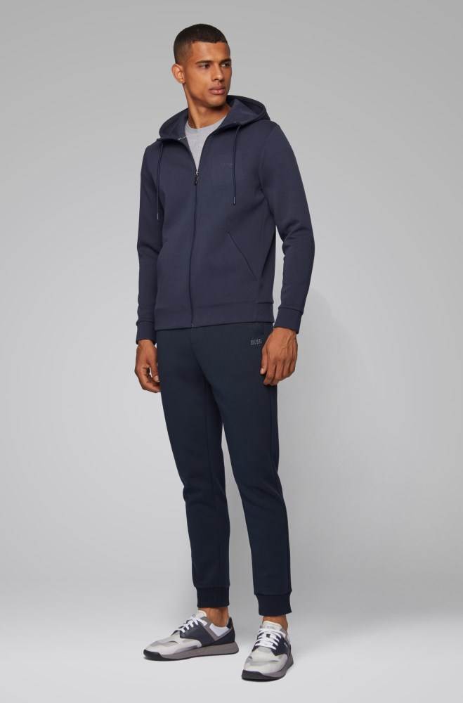 Hugo Boss Zip-through hooded sweatshirt Mørke Blå | 8OHLrLZz