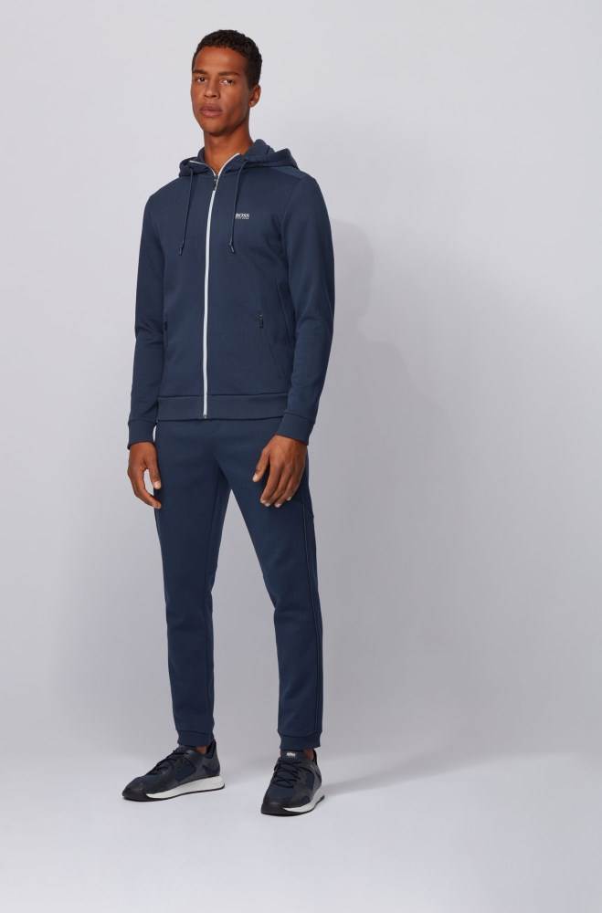 Hugo Boss Zip-through hooded sweatshirt Mørke Blå | qsCBC79F