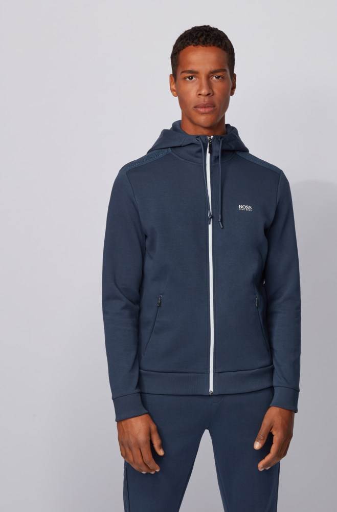 Hugo Boss Zip-through hooded sweatshirt Mørke Blå | qsCBC79F