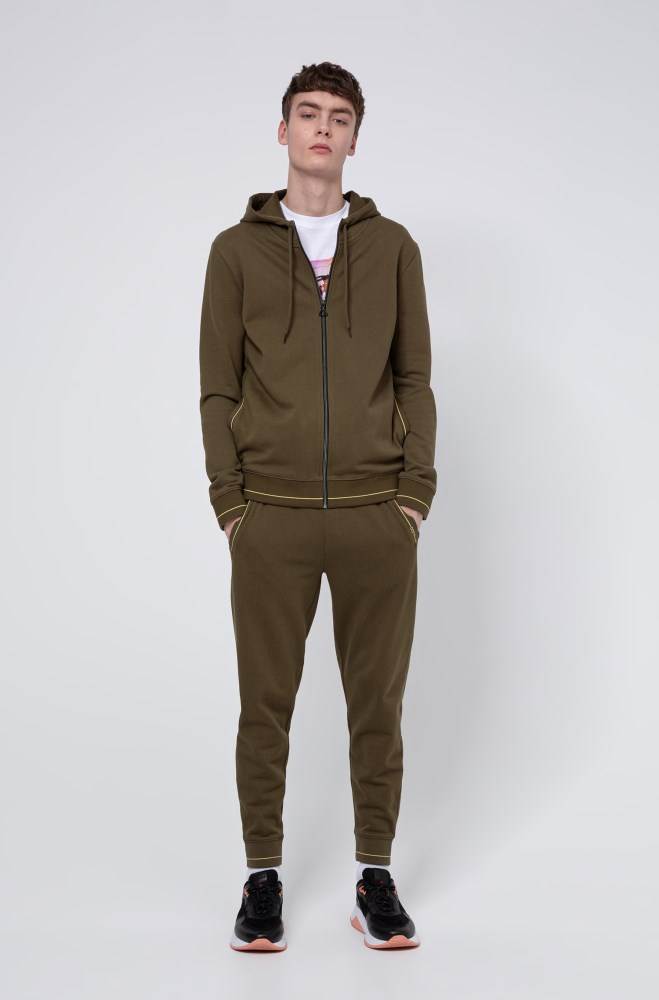 Hugo Boss Zip-through hoodie Khaki | SY9OTd0b