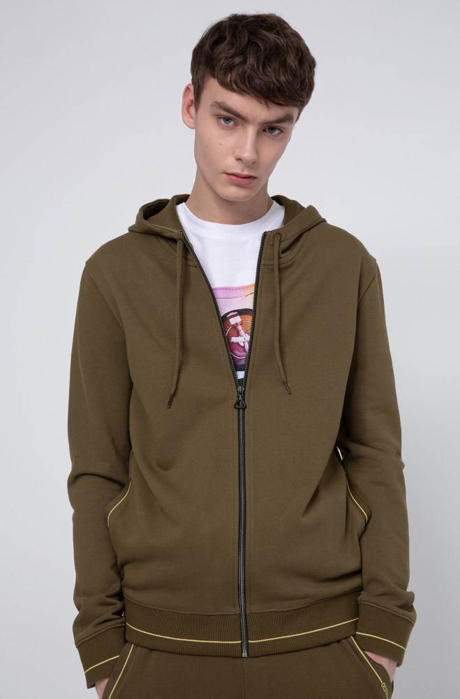 Hugo Boss Zip-through hoodie Khaki | SY9OTd0b