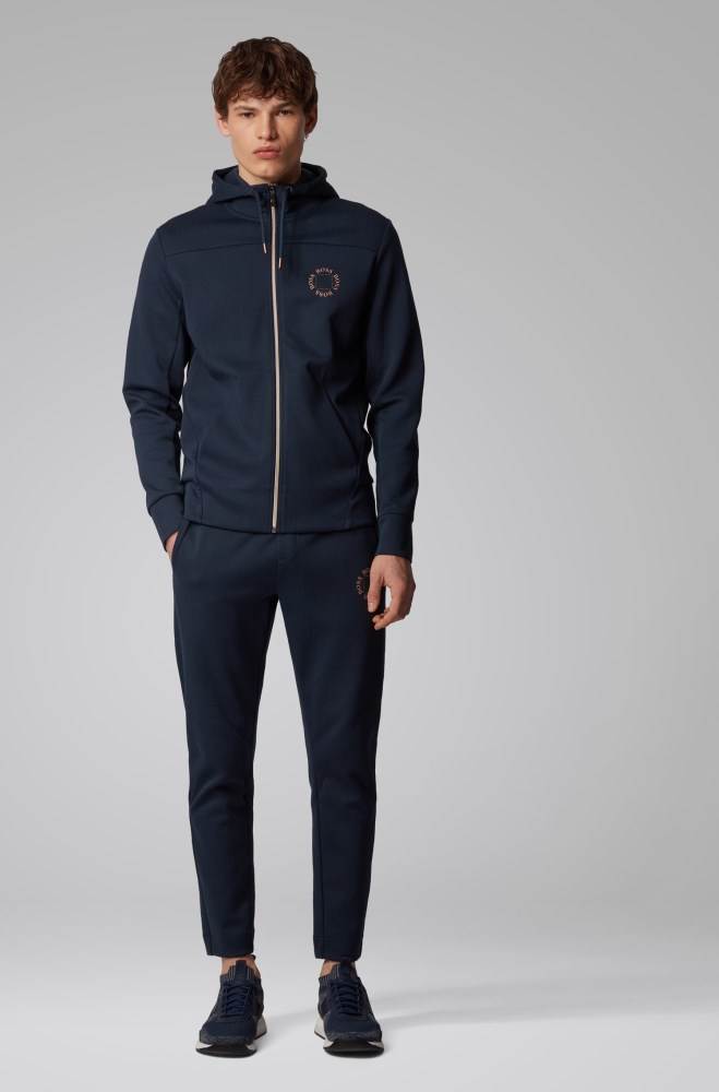 Hugo Boss Zip-through hoodie Mørke Blå | wn9lD6dx