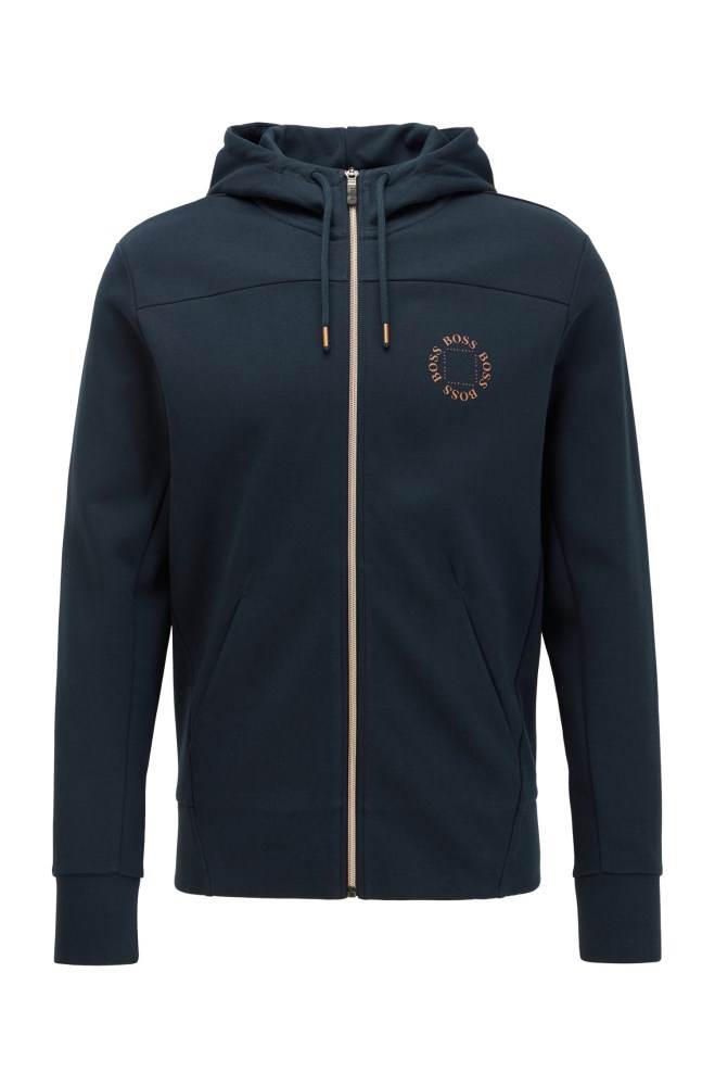 Hugo Boss Zip-through hoodie Mørke Blå | wn9lD6dx