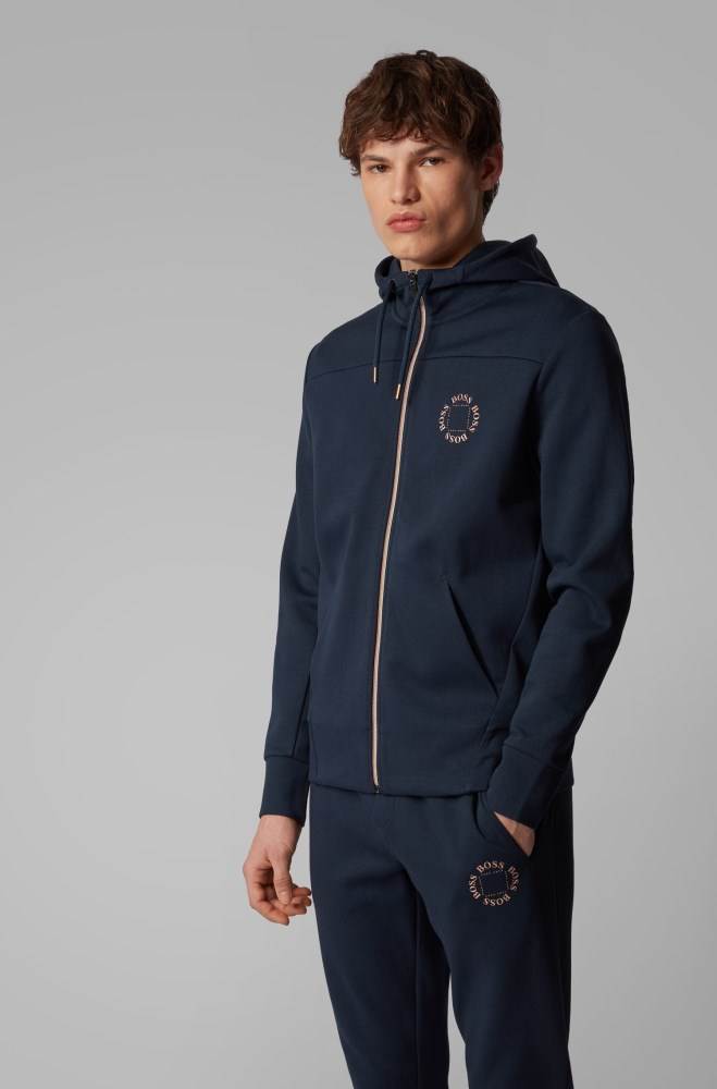 Hugo Boss Zip-through hoodie Mørke Blå | wn9lD6dx