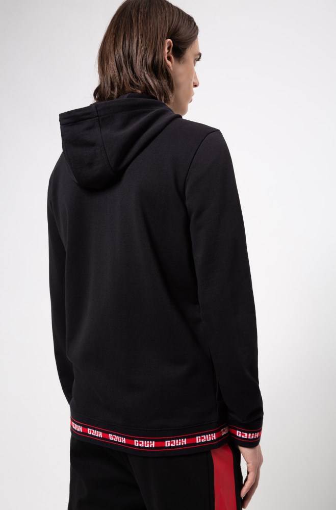 Hugo Boss Zip-through hoodie Svarte | 6kEwF5CH