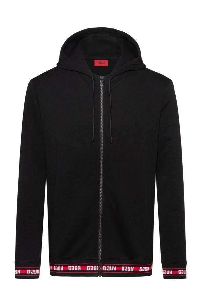 Hugo Boss Zip-through hoodie Svarte | 6kEwF5CH