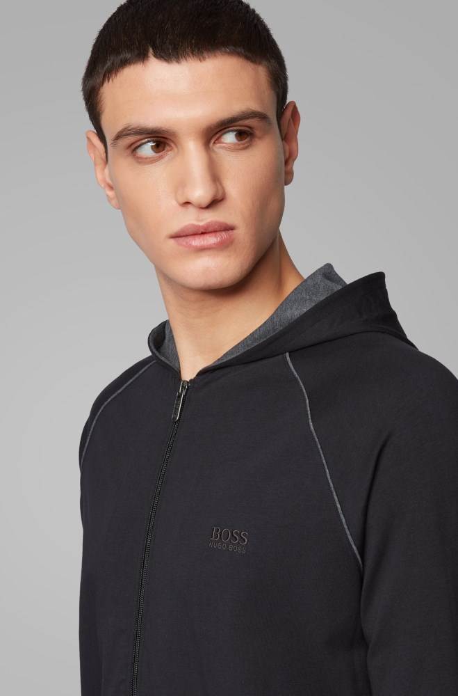 Hugo Boss Zip-through hoodie Svarte | Tws1DIPy