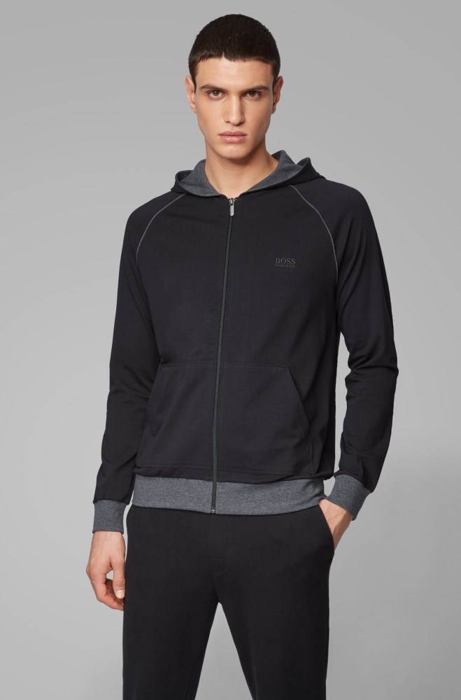 Hugo Boss Zip-through hoodie Svarte | Tws1DIPy