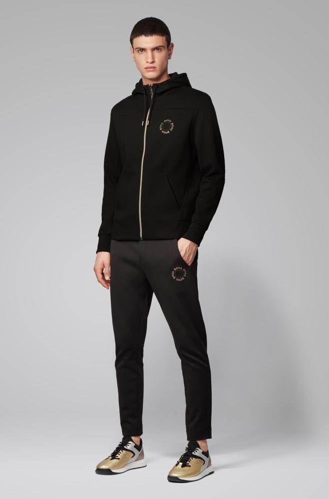 Hugo Boss Zip-through hoodie Svarte | Wdo5Bhdw