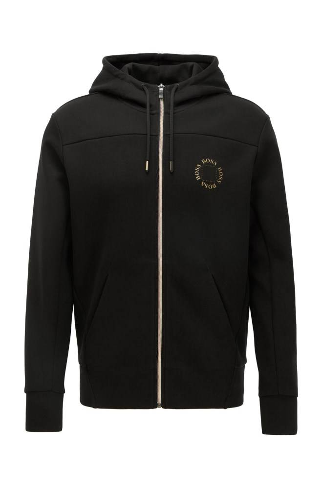 Hugo Boss Zip-through hoodie Svarte | Wdo5Bhdw