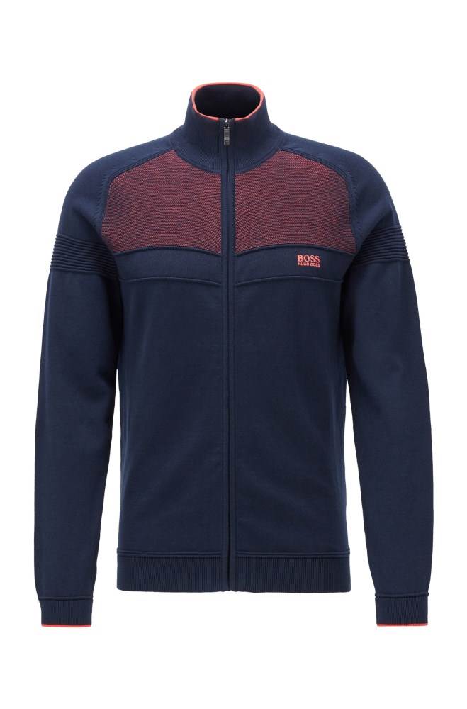 Hugo Boss Zip-through knitted cardigan Mørke Blå | vOlXm1yX