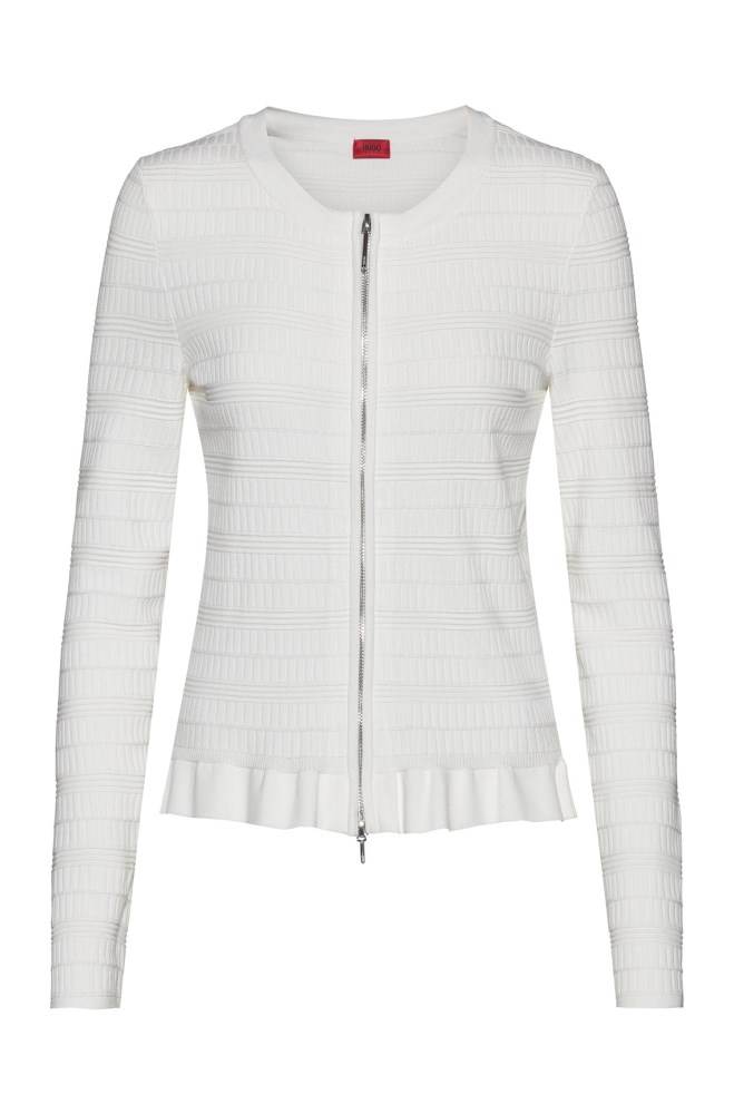 Hugo Boss Zip-through knitted jacket Hvite | UkDpCxDK