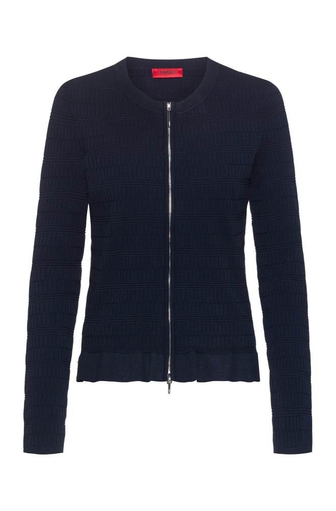 Hugo Boss Zip-through knitted jacket Mørke Blå | 7Be26mEU