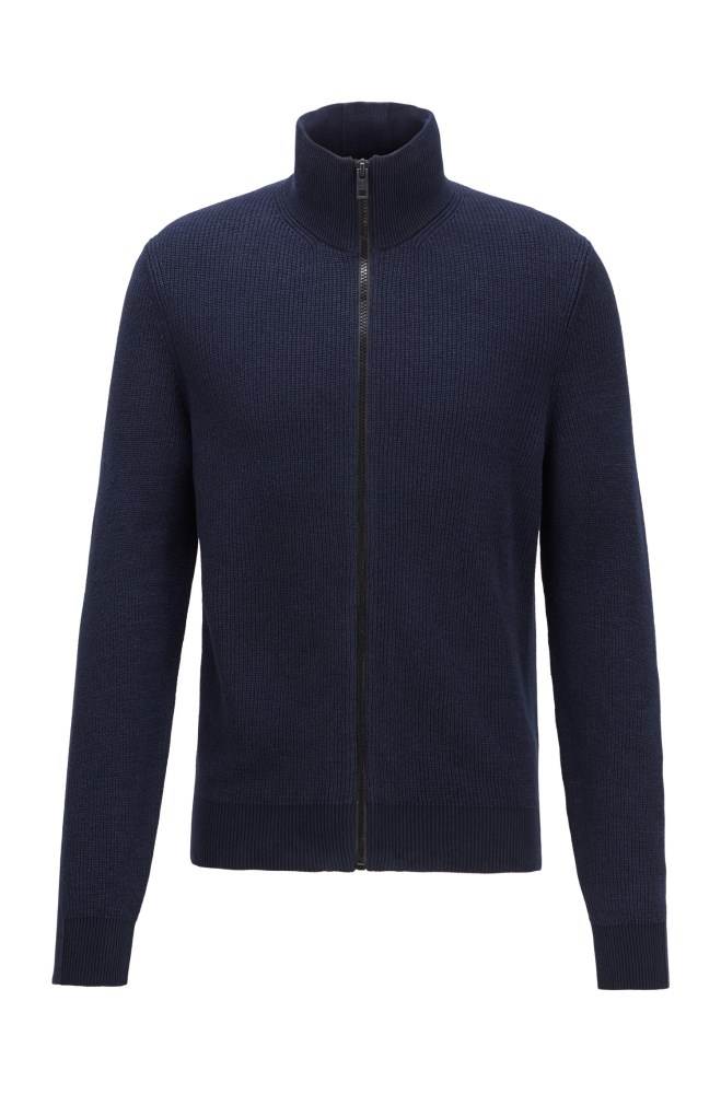 Hugo Boss Zip-through knitted jacket Mørke Blå | XMlYm9j0