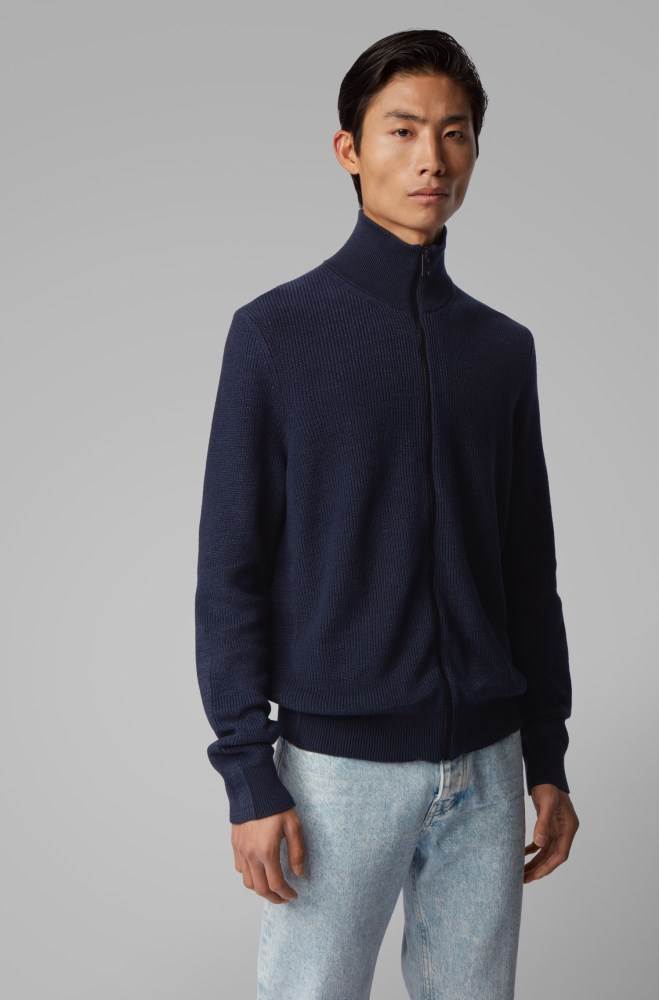 Hugo Boss Zip-through knitted jacket Mørke Blå | XMlYm9j0