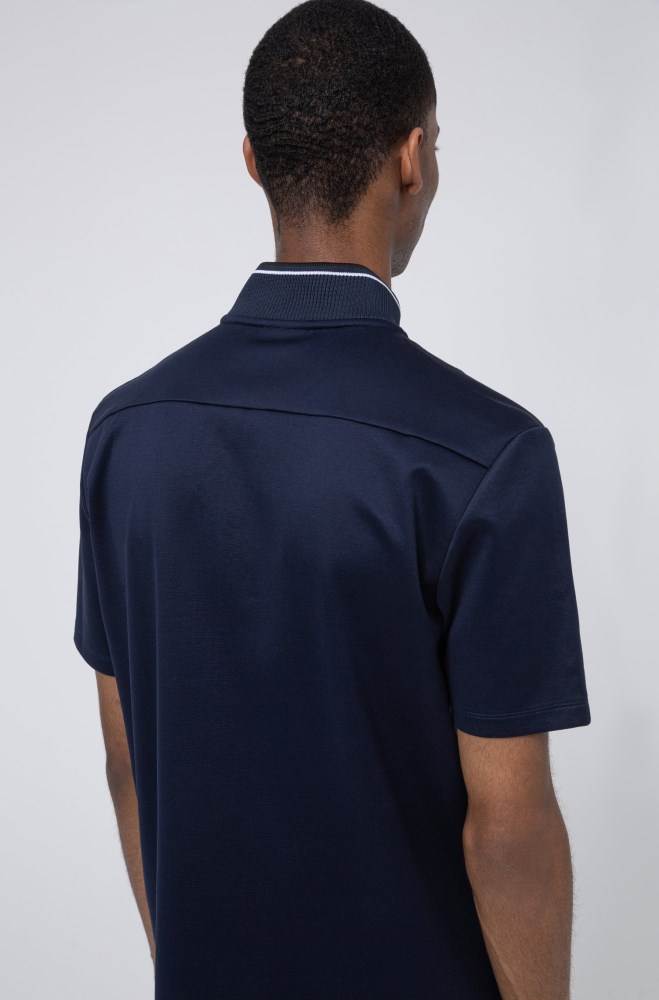 Hugo Boss Zip-through polo shirt Mørke Blå | 2wthqElL