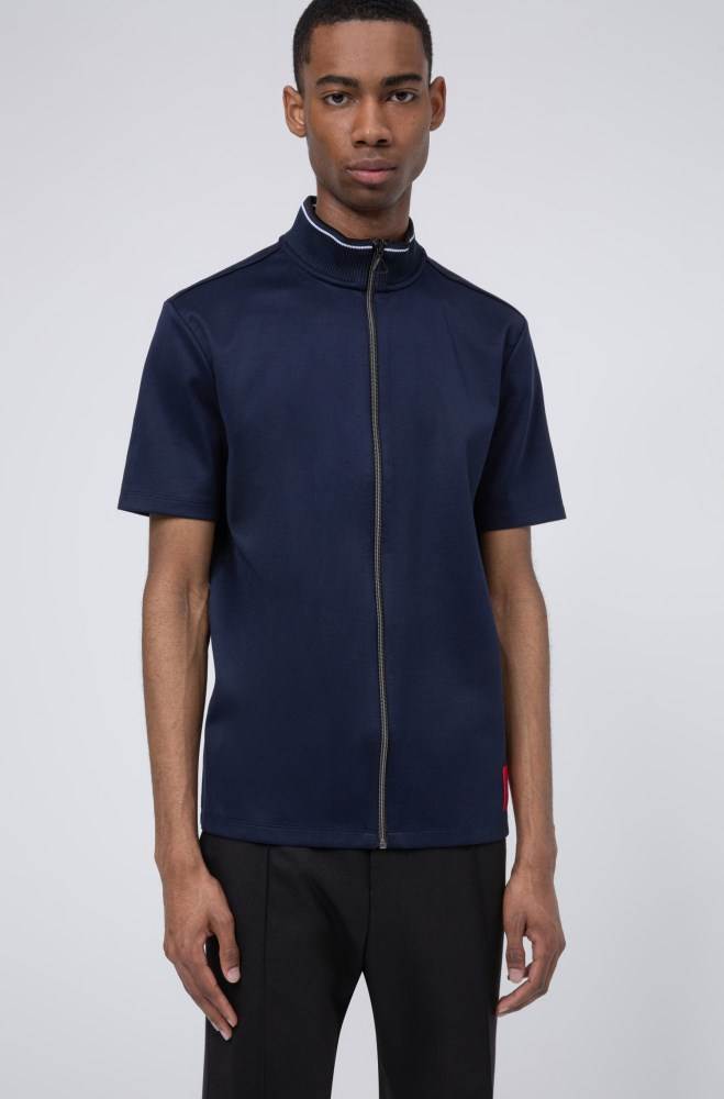 Hugo Boss Zip-through polo shirt Mørke Blå | 2wthqElL