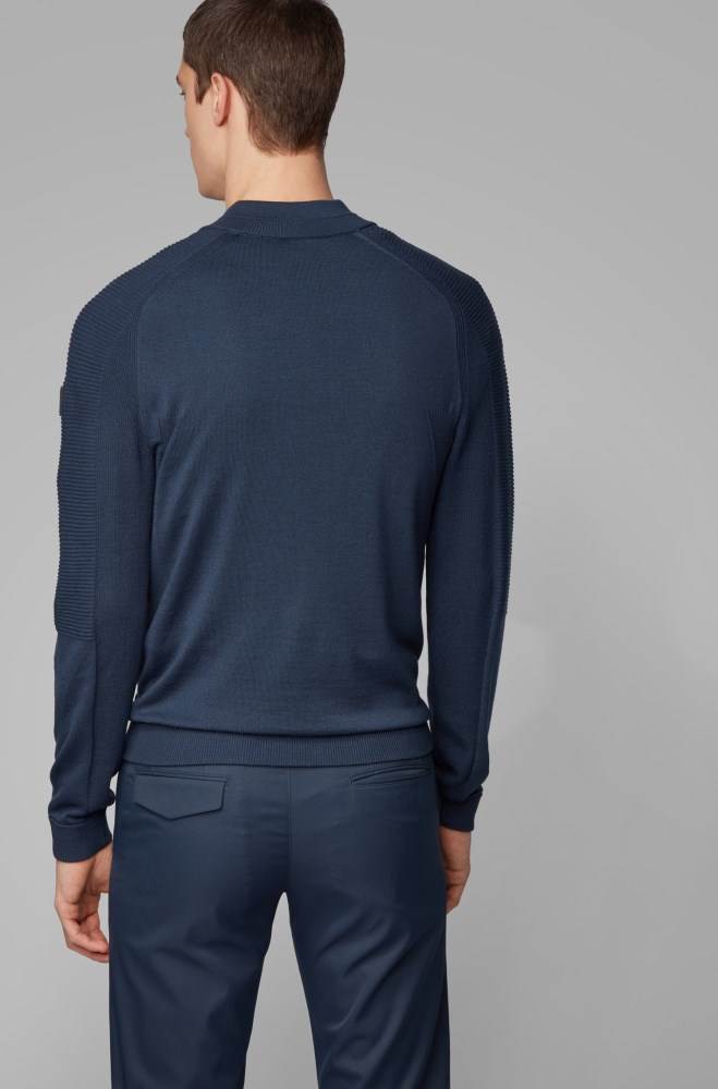 Hugo Boss Zip-through sweater Mørke Blå | JGWwqIBZ