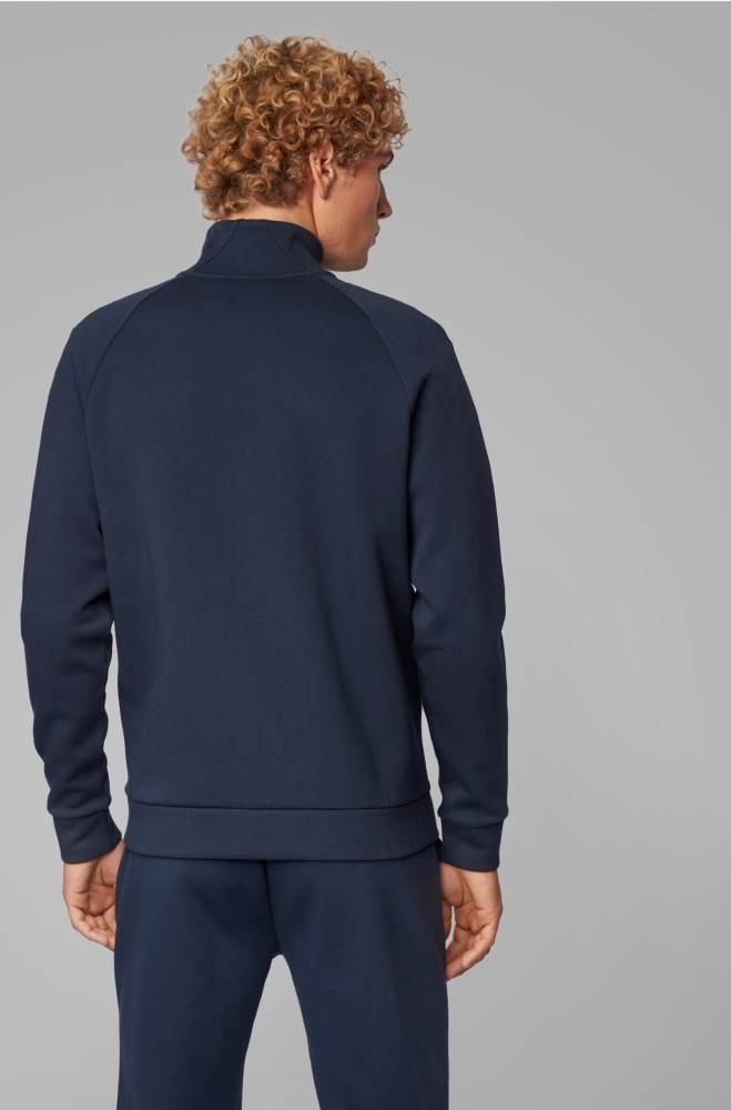 Hugo Boss Zip-through sweatshirt Mørke Blå | 8pOfmAar